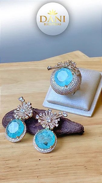 Conjunto Luxo Aurora Azul Cravejado