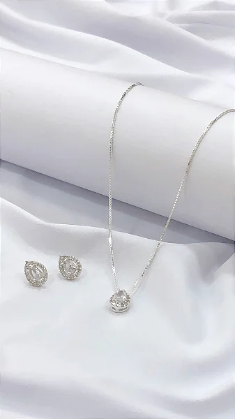 Conjunto em Prata 925 Ponto de Luz – Colar + Brincos