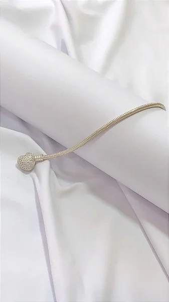Pulseira  em Prata 925 com Pingente de Coração Cravejado